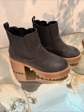 MIA Black Chelsea Platform Ankle Boots with Brown Lug Sole